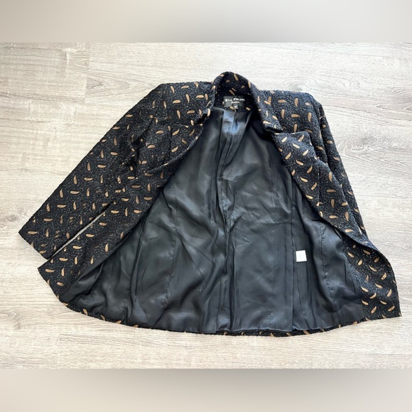 Eva Polini Couture 90’s Womens Blazer textured black and gold feather print Sz 8 - Picture 6 of 7